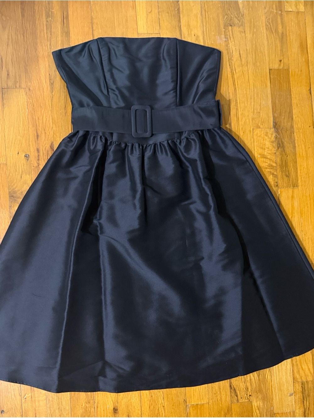 Strapless Black Satin Belted Cocktail Dress